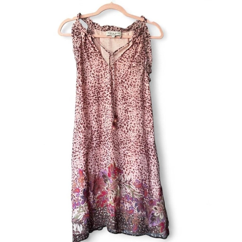 Hale Bob Leopard & Floral Print Smocked Waist Mini Dress XS - Picture 2 of 8